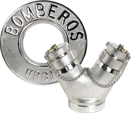 Toma siamesa de bronce para inyección de agua contra incendio Grupo Sardex