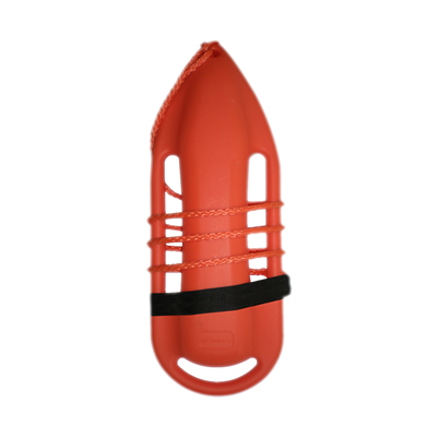 Boya de rescate rígida tipo torpedo color naranja con agarraderas laterales integradas.