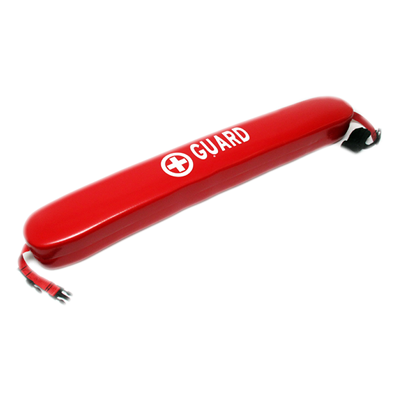 Tubo de rescate acuático flexible color rojo con leyenda GUARD y correa de hombro.